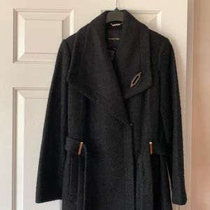 NWT - BLACK BELTED PEACOAT SIZE 8